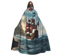 WHJDPP Cape à capuche imprimée bateau pirate fantaisie Halloween adulte - Super grande cape à capuche sans fermeture éclair