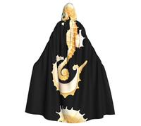 WHJDPP Cape à capuche imprimée hippocampe sur coquillage pour adulte avec nœud papillon pour fêtes costumées, cosplay