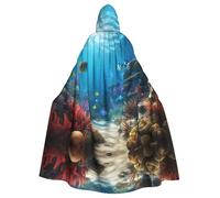 WHJDPP Cape à capuche imprimée sur le thème de l'océan et du poisson pour adulte - Très grande cape à capuche sans fermeture éclair