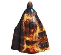 WHJDPP Cape à capuche pour adulte avec imprimé de flamme et de basket-ball sur le feu et l'eau, pour Halloween, fêtes costumées et événements à thème