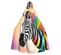 WHJDPP Cape à capuche pour adulte avec imprimé zèbre arc-en-ciel coloré est un poncho à capuche super grand, confortable et durable pour Halloween