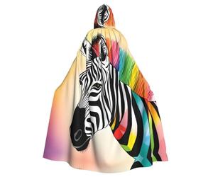 WHJDPP Cape à capuche pour adulte avec imprimé zèbre arc-en-ciel coloré est un poncho à capuche super grand, confortable et durable pour Halloween