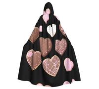 WHJDPP Cape à capuche pour adulte avec nœud papillon et image de biscuits en chocolat et cœur pour fête costumée, cosplay