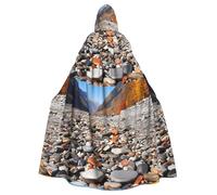 WHJDPP Cape à capuche pour adulte avec nœud papillon et image de galets colorés pour Halloween, fêtes costumées, cosplay