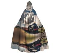 WHJDPP Cape à capuche pour adulte avec nœud papillon imprimé train à vapeur et nuages pour Halloween, fêtes costumées, cosplay