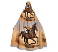 WHJDPP Cape à capuche pour adulte avec nœud papillon - Motif cheval qui coure dans le sable du désert - Tempête de sable - Pour Halloween et cosplay