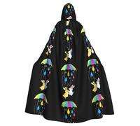 WHJDPP Cape à capuche pour adulte avec nœud papillon - Motif petit lapin blanc sous un parapluie - Pour Halloween et cosplay