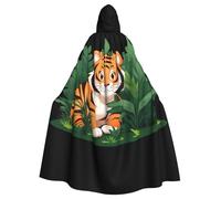 WHJDPP Cape à capuche pour adulte avec nœud papillon - Motif : un joli petit tigre se cache dans les buissons - Pour fêtes costumées, cosplay