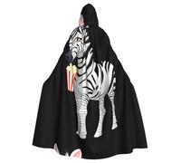 WHJDPP Cape à capuche pour adulte avec nœud papillon - Motif zèbre mangeant du popcorn - Pour Halloween et cosplay