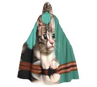 WHJDPP Cape à capuche pour adulte Motif chat curieux Imprimé Halloween - Très grande cape à capuche sans fermeture éclair