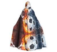 WHJDPP Cape à capuche pour adulte Motif flamme de football Halloween - Très grande cape à capuche sans fermeture éclair