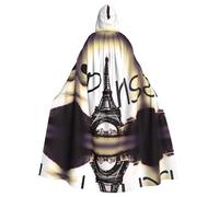 WHJDPP Cape à capuche pour adulte Motif Tour Eiffel Amour Paris Halloween - Très grande cape à capuche sans fermeture éclair