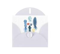 WHJDPP Carte de vœux blanche colorée avec impression pieuvre de calamar 10,2 x 15,2 cm pour Noël, anniversaire d'enfant, Saint-Valentin, anniversaire de mariage et invitations de fête