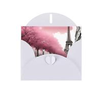 WHJDPP Carte de vœux blanche Paris Street Tour Eiffel avec impression florale rose 10,2 x 15,2 cm pour Noël, anniversaire d'enfant, Saint-Valentin, anniversaire de mariage et invitations de fête