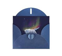 WHJDPP Carte de vœux bleue avec imprimé ours polaire aurore boréale 10,2 x 15,2 cm pour Noël, anniversaire d'enfant, Saint-Valentin, anniversaire de mariage et invitations de fête