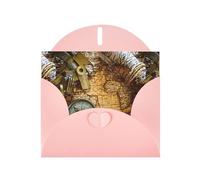 WHJDPP Carte de vœux rose avec boussole et carte du monde ancienne impression 10,2 x 15,2 cm pour Noël, anniversaire d'enfant, Saint-Valentin, anniversaire de mariage et invitations de fête