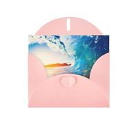 WHJDPP Carte de vœux rose avec impression paysage marin coucher de soleil sur mer 10,2 x 15,2 cm pour Noël, anniversaire d'enfant, Saint-Valentin, anniversaire de mariage et invitations de fête