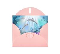 WHJDPP Carte de vœux rose avec impression poisson sous-marin bleu océan 10,2 x 15,2 cm pour Noël, anniversaire d'enfant, Saint-Valentin, anniversaire de mariage et invitations de fête