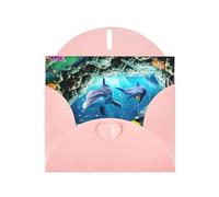WHJDPP Carte de vœux rose avec motif océan dauphin sous-marin 10,2 x 15,2 cm pour Noël, anniversaire d'enfant, Saint-Valentin, anniversaire de mariage et invitations de fête