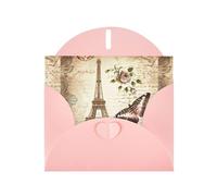 WHJDPP Carte de vœux rose vintage Paris Tour Eiffel et papillons 10,2 x 15,2 cm pour Noël, anniversaire d'enfant, Saint-Valentin, anniversaire de mariage et invitations de fête