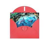 WHJDPP Carte de vœux rouge avec impression océan dauphin et poisson sous-marin 10,2 x 15,2 cm pour Noël, anniversaire d'enfant, Saint-Valentin, anniversaire de mariage et invitations de fête