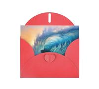 WHJDPP Carte de vœux rouge avec impression vague de l'océan bleu 10,2 x 15,2 cm pour Noël, anniversaire d'enfant, Saint-Valentin, anniversaire de mariage et invitations de fête