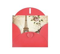 WHJDPP Carte de vœux rouge vintage Paris Tour Eiffel et papillons 10,2 x 15,2 cm pour Noël, anniversaire d'enfant, Saint-Valentin, anniversaire de mariage et invitations de fête