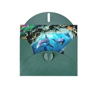 WHJDPP Carte de vœux vert foncé avec impression de poissons sous-marins, dauphin, océan, 10,2 x 15,2 cm pour Noël, anniversaire d'enfant, Saint-Valentin, anniversaire de mariage et invitations de fête