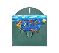 WHJDPP Carte de vœux vert foncé avec impression du monde sous-marin océan, poissons tropicaux, corail, 10,2 x 15,2 cm pour Noël, anniversaire d'enfant, Saint-Valentin, anniversaire de mariage et