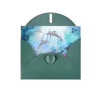 WHJDPP Carte de vœux vert foncé avec impression poisson sous-marin bleu océan 10,2 x 15,2 cm pour Noël, anniversaire d'enfant, Saint-Valentin, anniversaire de mariage et invitations de fête
