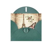 WHJDPP Carte de vœux vintage Paris Tour Eiffel et papillons Vert foncé 10,2 x 15,2 cm pour Noël, anniversaire d'enfant, Saint-Valentin, anniversaire de mariage et invitations de fête