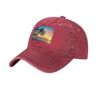 WHJDPP Casquette de baseball noire pour adulte Motif coucher de soleil océan avec palmiers tropicaux crépuscule imprimé pour homme et femme Élégant et durable, Rouge, taille unique