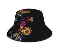 WHJDPP Chapeau bob réfléchissant avec image de papillon coloré, unisexe, léger, respirant, pliable, noir