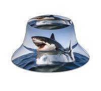 WHJDPP Chapeau bob réfléchissant avec imprimé requin blanc pour homme et femme pour voyage, camping, activités de plein air