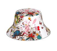 WHJDPP Chapeau bob réfléchissant avec motif floral coloré et papillon, unisexe, léger, respirant, pliable, noir