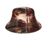 WHJDPP Chapeau bob réfléchissant imprimé Londres pour homme et femme pour voyage, camping, activités de plein air Noir