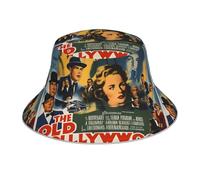 WHJDPP Chapeau bob réfléchissant imprimé Old Hollywood pour homme et femme pour voyage, camping, activités de plein air Noir