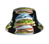 WHJDPP Chapeau bob réfléchissant imprimé requin hamburger pour homme et femme pour voyage, camping, activités de plein air, noir