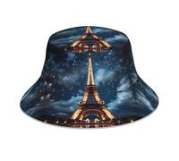 WHJDPP Chapeau bob réfléchissant imprimé Tour de Paris pour léger, respirant et pliable pour toutes les saisons Noir