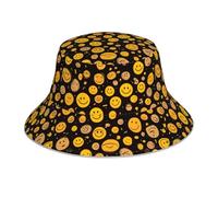 WHJDPP Chapeau bob réfléchissant jaune smiley imprimé pour homme et femme pour voyage, camping, activités de plein air