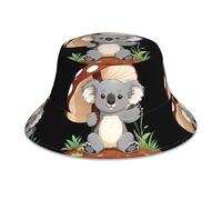 WHJDPP Chapeau bob réfléchissant Koala sous champignon imprimé pour homme et femme pour voyage, camping, activités de plein air, noir
