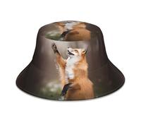 WHJDPP Chapeau bob réfléchissant motif renard animal unisexe léger respirant pliable noir