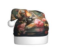 WHJDPP Chapeau de Noël pour adulte Motif tigre et fleurs de lotus Convient pour Halloween, Noël et Nouvel An