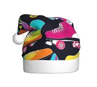 WHJDPP Chapeau de Noël rétro pour homme et femme en peluche avec motif de patins à roulettes, chapeau de Noël pour adulte, casquette de fête du Nouvel An, noir
