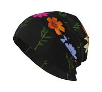 WHJDPP Chapeau tricoté à la mode adulte imprimé fleurs dans l'ordre - doux, confortable et respirant pour homme et femme noir