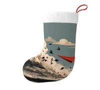 Whjdpp Chaussettes de Noël imprimées double face en papier Motif avions et oiseaux Pour fêtes de vacances Décoration d'intérieur