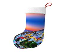 Whjdpp Chaussettes de Noël imprimées recto-verso avec motif paysage de l'île de Grèce pour les fêtes de vacances et décorations d'intérieur