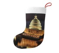 WHJDPP Chaussettes décoratives de Noël avec motif Capitole des États-Unis la nuit - Couleurs vives durables avec une sangle pour une suspension facile