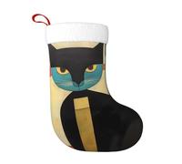 WHJDPP Chaussettes décoratives de Noël avec motif chat art moderne du milieu du siècle pour décoration pendant Halloween, Noël et Nouvel An