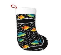 WHJDPP Chaussettes décoratives de Noël imprimées avec poisson coloré sur le filet de pêche pour la décoration d'Halloween, de Noël et du Nouvel An